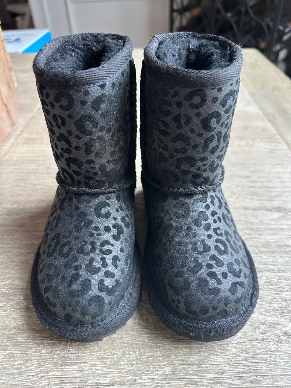 UGG Kids Black Leopard Print Classic Short Boots